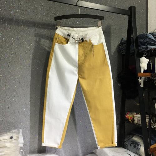 Color Contrast Patchwork Women Denim Pants 2021 New Spring Autumn All-match Loose Causal Trousers Ankle-length Harem Jean