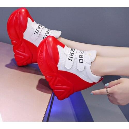 Hot Sale 2020 High Heel Wedges Platform Sneakers 12CM Height Increasing Women Pu Leather Shoes Comfortable Casual Woman Shoes