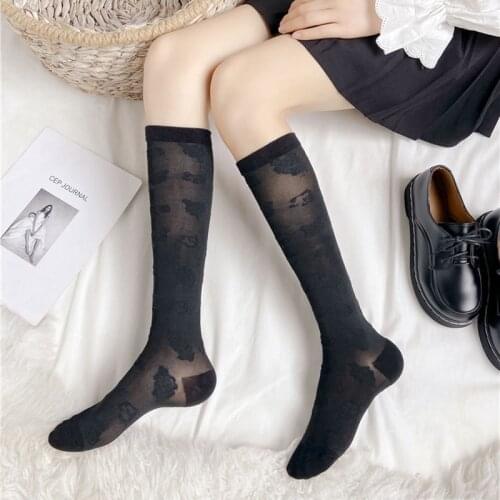 Flower High Knee Socks Women Elastic Cotton Long Socks Female Lolita Jk Rose Thin Socks Leg Girls Dress Calcetine Medias