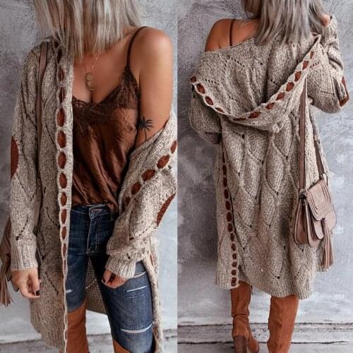 Women Oversized Knitted Sweater Fall Winter Vintage Elegant Long Cardigan Hooded Ladies Thick Sexy Girl Harajuku Maxi Streetwear