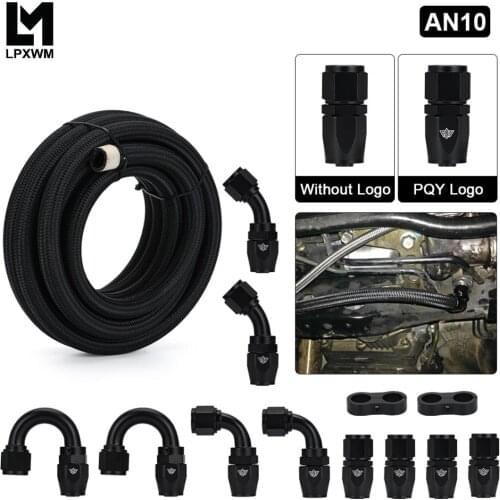 10AN AN10 Oil Fuel Fittings Hose End 0+45+90+180 Degree Oil Adaptor Kit AN10 Braided Oil Fuel Hose Line 5M Black With Clamps