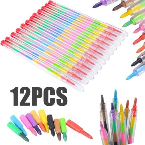 12Pcs Crayons Stacker Pencils Colorful Pencils Pens Loot Bag Fillers Drawing Crayons For Children Gift DIY Party Supplies