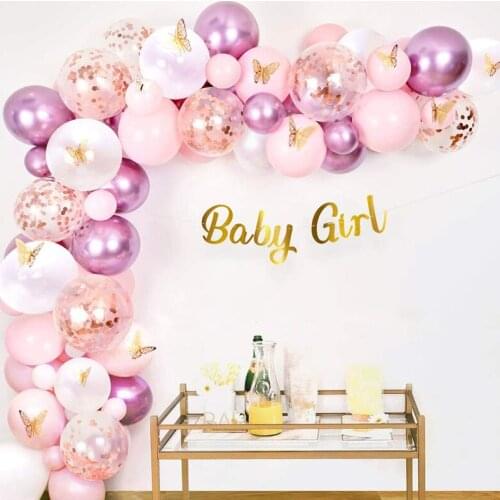 120pcs Pink Rose Gold Balloons Garland Arch Matel Pink Balloons Kit Butterfly Sticker Baby Shower Wedding Birthday Party Decor