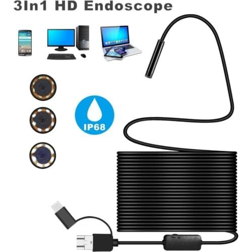 1200P Android 8MM Micro USB Type-c USB 3-in-1 Computer Ear Cleaner Endoscope Borescope Tube Waterproof Inspection Video Camera