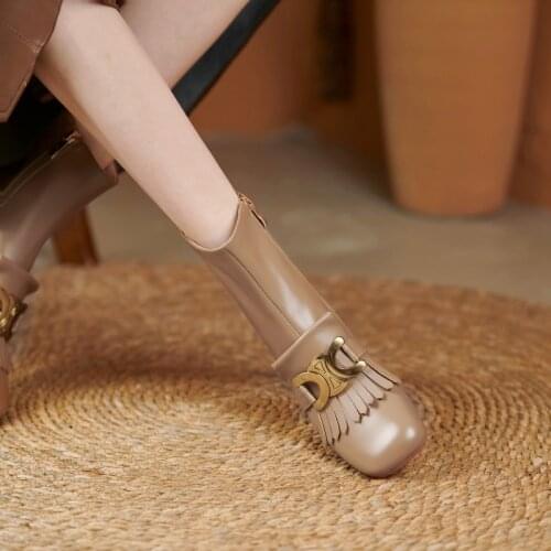 2021 Women Shoes Fringe Women Boots Winter Ankle Boots Zapatos De Mujer Womens Chunky Boots Genuine Leather Black fur boots