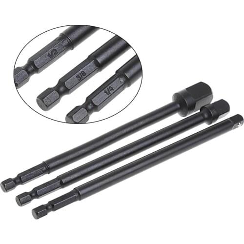 3 Pcs Socket Adapter Set Hex Shank To 1/4 3/8 1/2 Inch Impact Driver Drill Bits