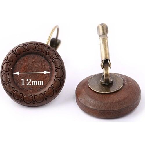 Onwear 5 pairs brown wood cabochon earring base settings 12mm diy lever back earrings bezel blanks for jewelry making