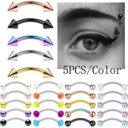 5 pcs/ lot Eyebrow Ring Surgical Steel Curved Barbell Banana Lip Piercing Snug Daith Helix Earrings Cartilage Tragus Jewelry