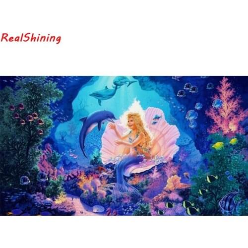 5D Diy Diamond Painting Cross Stitch full Square Diamond Embroidery Little Mermaid and Dolphin picture for room Decor H1248