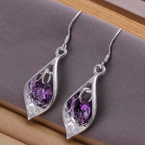 Women wedding gift noble fashion silver color gem zircon crystal water drops Earring Jewelry free shipping factory price E208