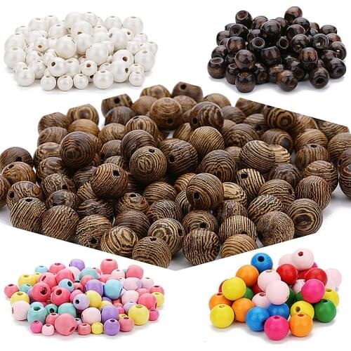 100pcs Natural Wooden Beads Round Natural Stripe Beads Spacer Colorful Loose Spacer Wood Beads For Jewelry Making Bracelet