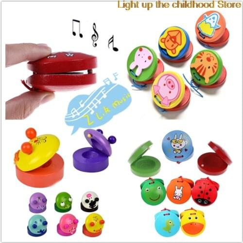 Kids Toy Cute Cartoon Castanets Kids Baby Wooden Castanet Clapper Handle Musical Instrument Preschool Early Educational Toy