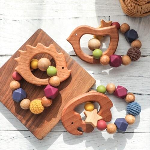 Baby Molar Toys Food Grade Beech Wood Crochet Beads Handmade Teething Toys For Baby Retro Style Baby Shower Gift Cartoon Animals