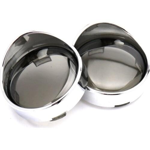 Smoked Turn Signal Lens Chrome Trim Ring Visor x2 For Harley Dyna Sportster