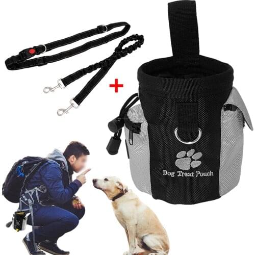 Elastic Dog Leash Nylon Pets Dog Training Waist Bag Obedience Agility Training Treat Bag Detachable Feed Storage Snack Pockets