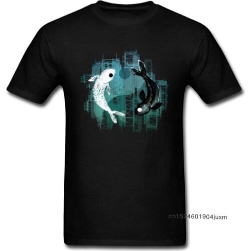 Men Tshirt Chinese Style Tees Yin Yang Koi Fishes T-shirts Short Sleeve Cheap Tops Summer/Autumn Europe T Shirt Cotton Clothes