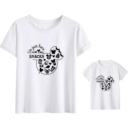 I'm Just Here for The Snacks Mickey Mouse Head Tshirt Harajuku Casual White Kids Top T-Shirt Female Male Clothes Famliy Look