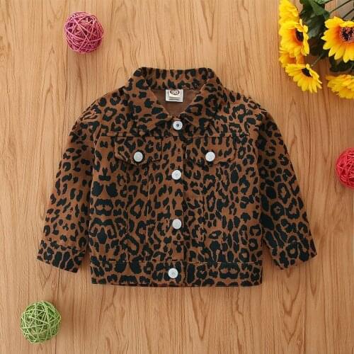 Fashion Baby Toddler Coat Girl Leopard Print Cardigan Lapel Long Sleeve Button Casual Coat Children Clothing Outerwear Jacket