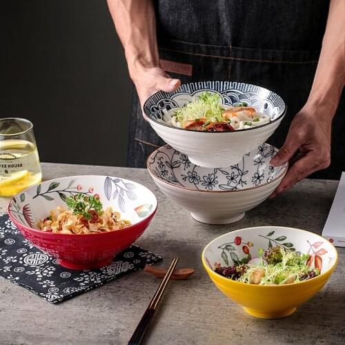 Japanese Style Ceramic Noodle Bowl Soup Bowl Large Bowl Salad Bowl Instant Noodle Bowl Ramen Bowl Household Hand-painted Bowl