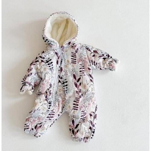 Toddler Coats Newborn Baby Romper And Gloves Jacket New Winter Baby Girl Clothes Unisex Cotton Fashion Print Hooded Snowsuit