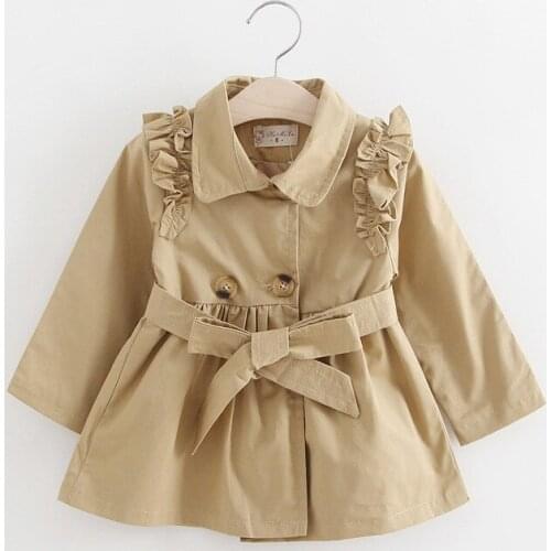 2019 Girls Jackets Sashes Fashion Baby Girls Coats Autumn Double-breasted Children Trench Outerwear Spring Windbreaker