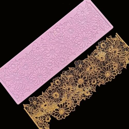 Minsunbak New Flower Lace Wedding Cake Edge Decoration Silicone Mold Beautiful Silicone Lace Mat Fondant Mold