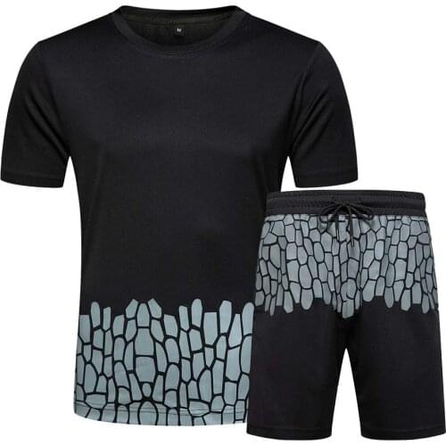 2020 Casual Men Sets Slim Fit Tracksuit Summer Quick Dry 2 Piece T-Shirt+Shorts Fashion Mens Solid Sportswear Sportsuit ST111