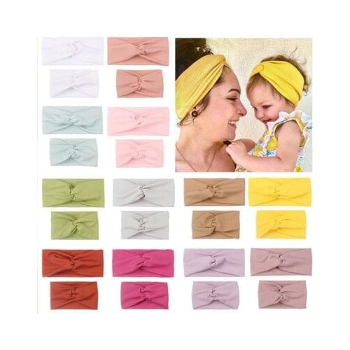 Parent-child Solid Color Cross-striped Headband Knit Baby Mom Soft Cotton Knotted Turban Headwrap for Women Kids Wide Headwrap