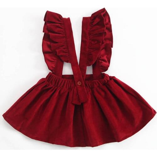 2021 New Princess Kids Baby Dress Spring Fall Adorable Chrismas Tutu Skirt Ruffles Lace Strap Solid Dress Girl Fashion Clothing