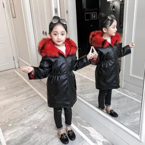 New 2 Colors Fashion Girls Winter Outwear Parkas Quality Jackets Thick Coat For Girls Hooded Long Sleeve Kids Parka Outerwear