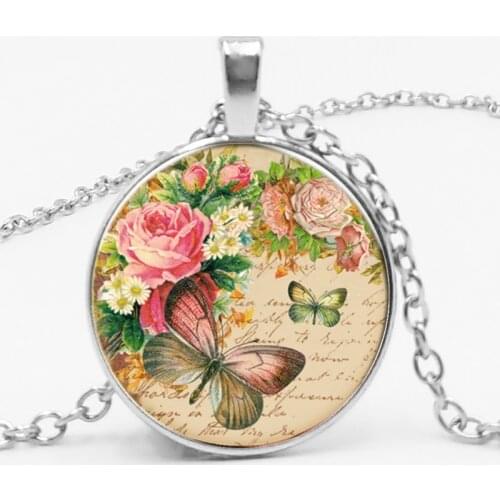 LETS SLIM New Retro Beautiful Accessories Alloy Hot Sale Rose Butterfly Time Glass Pendant Necklace Family Photo Private Custom