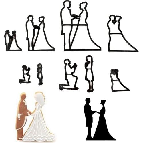 Hot 9pcs Wedding Couple Cookie Cutter Moulds Fondant Biscuit Chocolate Printing Mold Cake Decorate Tool Baking Mould Pastry Tool