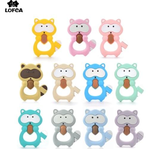 LOFCA Baby Teether Mini Raccoon Cartoon Food Grade Teether BPA Free Silicone Baby Teething Toys DIY Nursing Animal Pacifier Clip