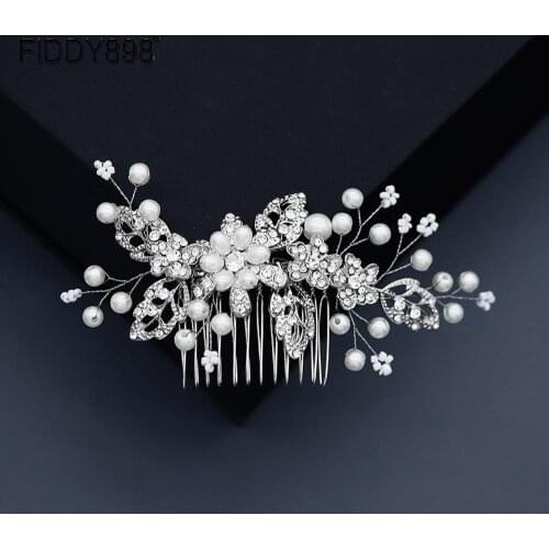 Bridal Hair Comb 2020 New Arrival Crystal Beaded Leaves Metal Wedding Hair Accessories With Pearls Bride Headpieces HS-J3350RH