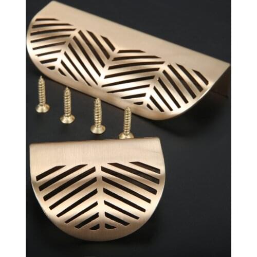 Leaf shaped Handle Gold Brushed Hollow Pulls Furniture Cabinet Leaves Knob Zinc Alloy 40mm/96mm golden Cupboard drawer w/screws