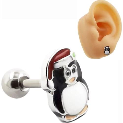 JHJT 1PC 16G Surgical Steel Penguin Shape Stud Ear Tragus Cartilage Helix Lobe Earring Woman Cute Body Piercing Jewelry