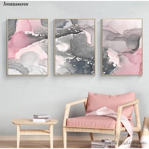 Scandinavian Abstract Pink Grey Marble Wall Art Poster Print Nordic Style Room Decorative Pictures Canvas Painting Home Decor