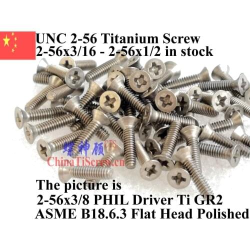 Titanium screws 2-56x3/16 2-56x1/4 2-56x5/16 2-56x3/8 2-56x1/2 Flat Head 1# PHIL Driver 50 pcs Ti GR2