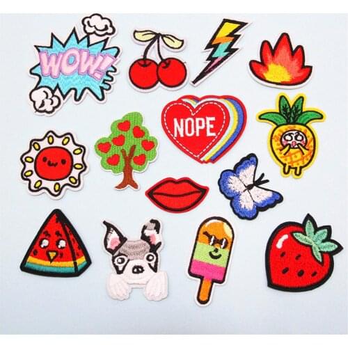 Fabric Embroidered Dog Cherry Cartoon Patch Clothes Stickers Bag Sew Iron On Applique DIY Apparel Sewing Clothing Accessories