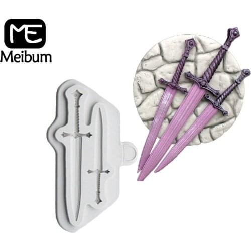 Meibum Vintage Swords Pattern Chocolate Candy Sugar Craft Fondant Cake Mold Child Party Gum Paste Silicone Mould Decorating Tool