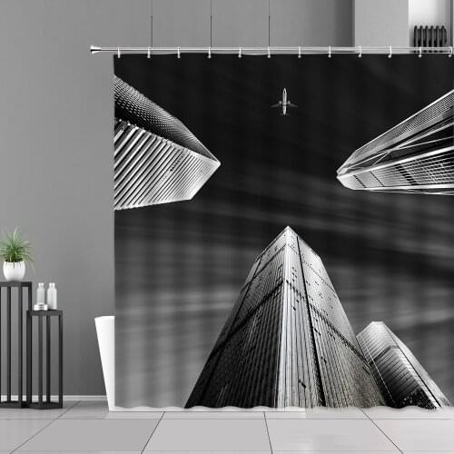 City Chic Design Scenery Bathroom Shower Curtain Modern Black White Art Waterproof Bath Curtains Screen Home Decor Wall Cloth