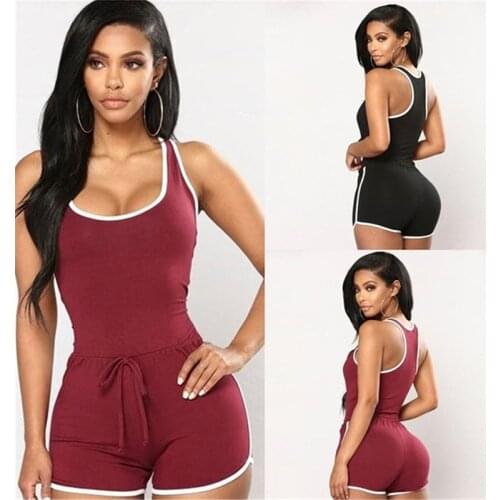 Women Sexy Shorts Romper Jumpsuit One Piece Sleeveless Bodycon Bodysuit Pajama Fitness Workout Gym Club Clothes