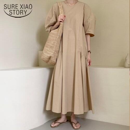 2021 Short Sleeve Long Dress Casual Round Neck Dresses Korean Style White Dress Summer Women Elegant Vestido Feminino 15280