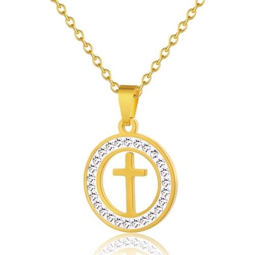 Gold Stainless Steel Cross Chain Necklace for Women Men Luxury Rhinestone Crucifix Pendant Necklaces Christian Ornament Gifts