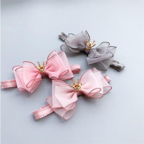 3 Pcs/set New baby hair band temperament gray princess pink bow hair band infant child crown elastic hair band