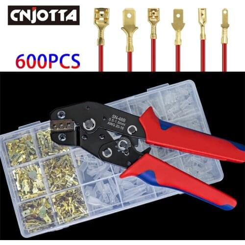 600 pcs 2.8/4.8/6.3mm Universal Spring Plug Wire Crimping Hand Tool SN-48B Connection Terminals Electrical Insulated Assortment