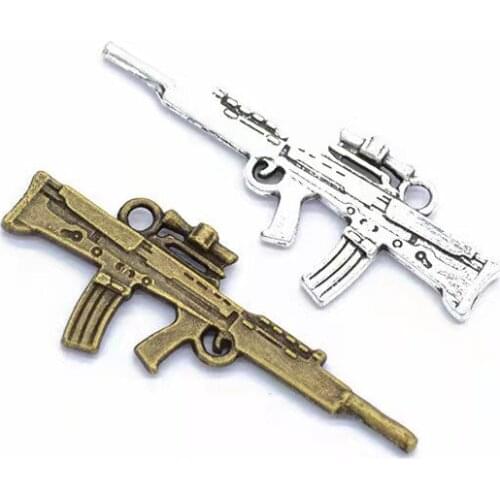8pcs/lot 45x18mm Zinc Alloy Antique Silver/Antique Bronze Gun Charms Pendants For Jewelry Making