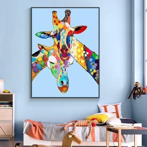 Abstract Two Colorful Giraffes Oil Painting On Canvas 100% Hand Painted Animal Canvas Wall Art For Kids Room Home Decoration