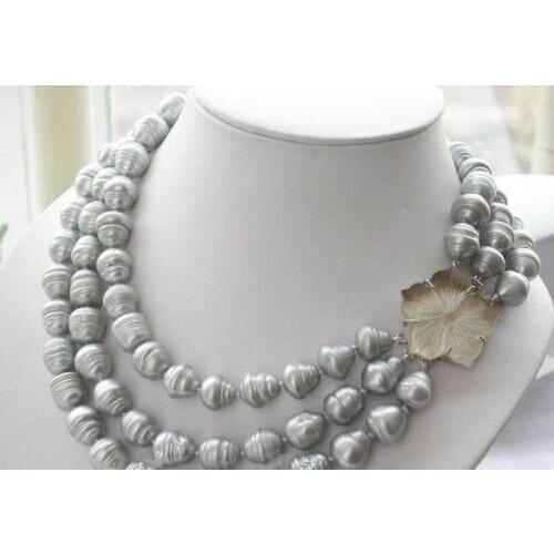 Free shopping! Hot! triple strands AAA 11-13mm natural south sea grey baroque pearl necklace