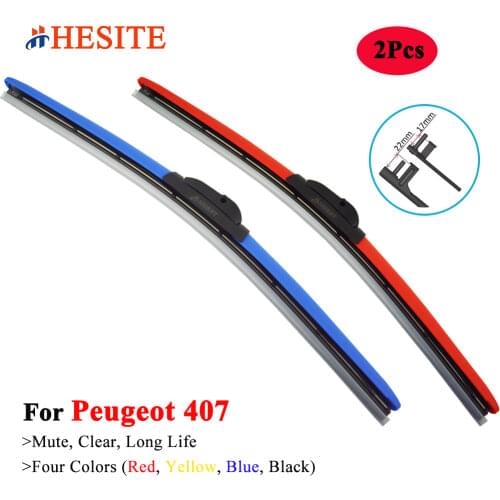 HESITE 2Pcs Colorful Winshield Wipers For Peugeot 407 SW Car Accessories Parts Front Window Screen Wiper Blades 2005 2006 2008